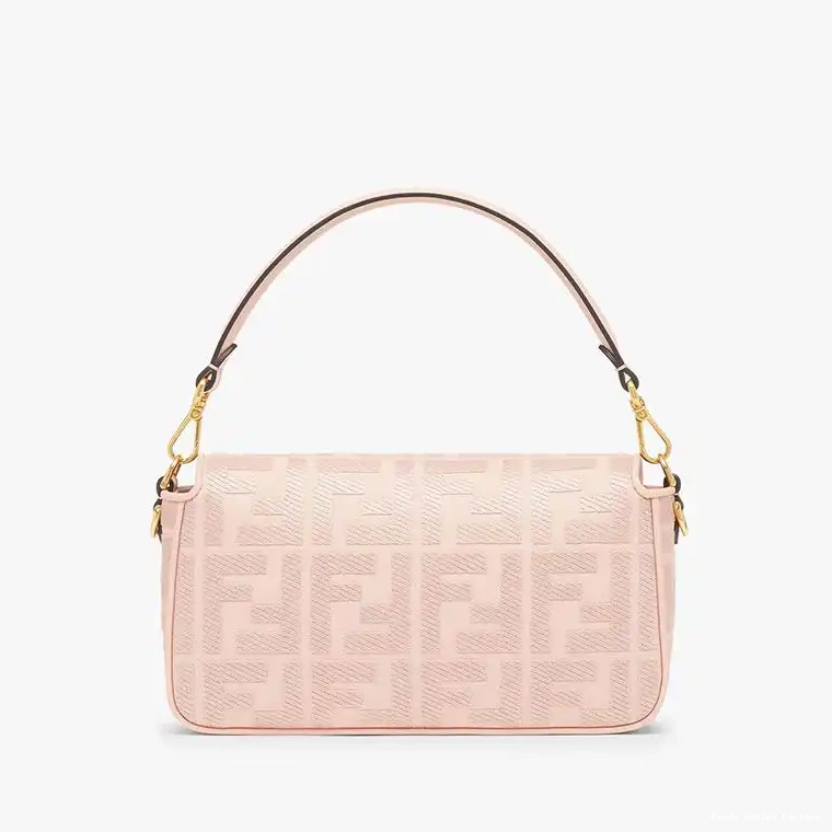 Vintage HOT Bag Fendi Pink Canvas FF with In Cut Laser Motif Strap Baguette Medium 0509